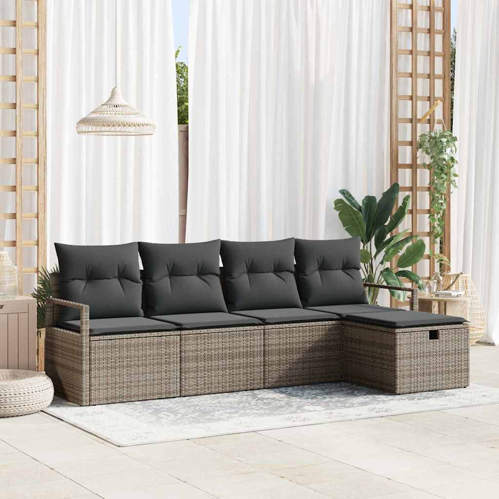 Ensemble de canapé de jardin avec coussin 5 pcs Gris Poly rotin - XIOS