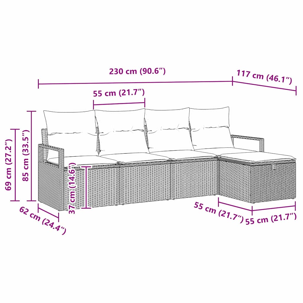Ensemble de canapé de jardin avec coussin 5 pcs Gris Poly rotin - XIOS