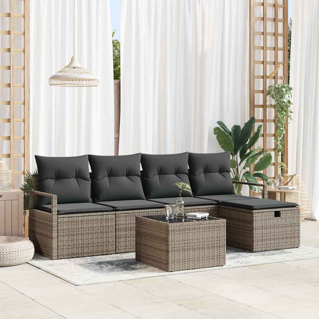 Ensemble de canapé de jardin avec coussin 6 pcs Gris Poly rotin - XIOS