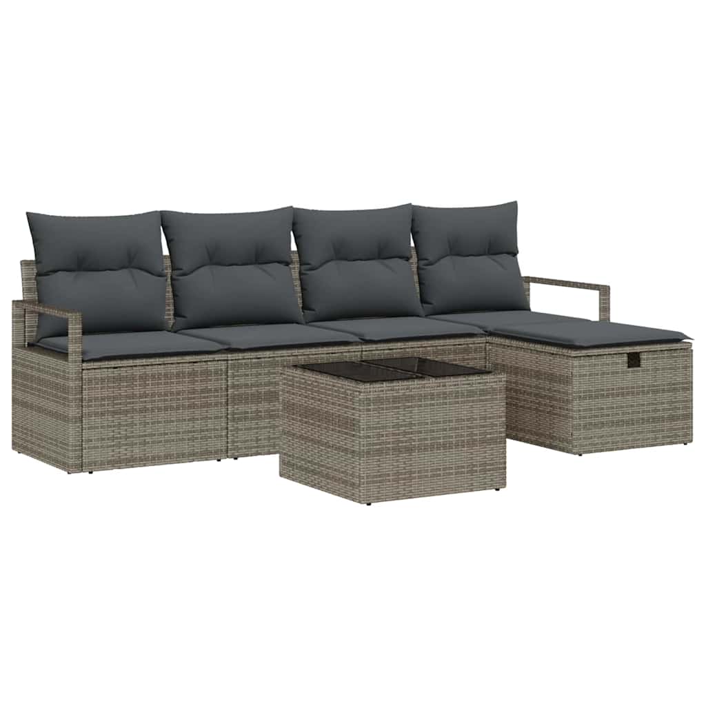 Ensemble de canapé de jardin avec coussin 6 pcs Gris Poly rotin - XIOS