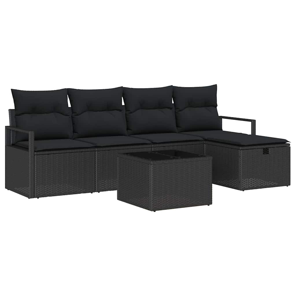 Ensemble de canapé de jardin avec coussin 6 pcs Noir Poly rotin - XIOS