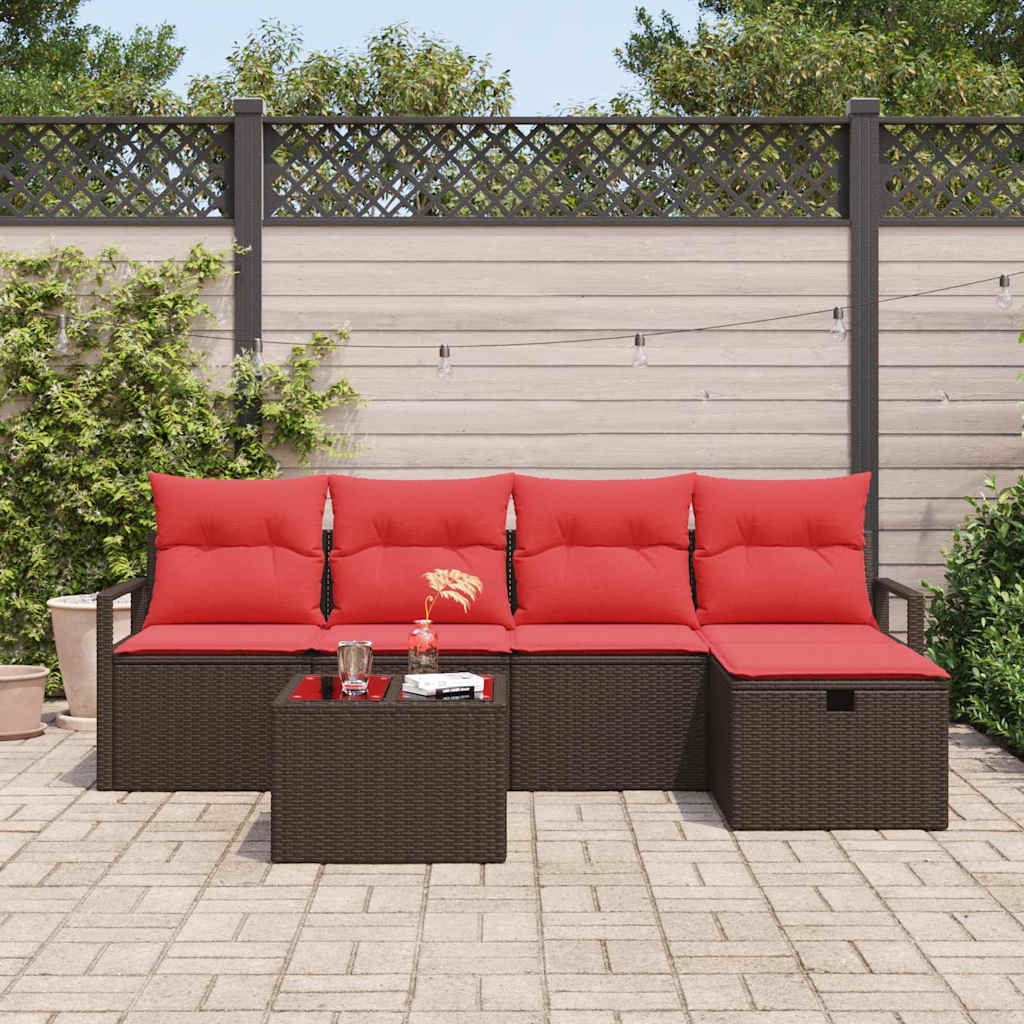 Ensemble de canapé de jardin 6 pc Marron polyrotin