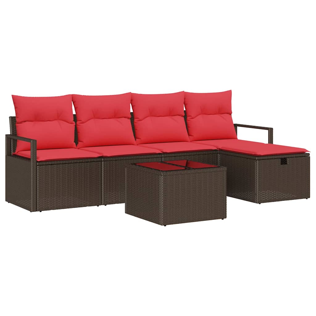 Ensemble de canapé de jardin 6 pc Marron polyrotin