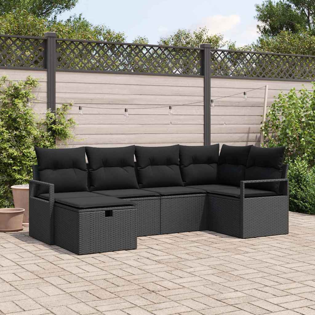 Ensemble de canapé de jardin avec coussin 6 pcs Noir polyrotin - XIOS