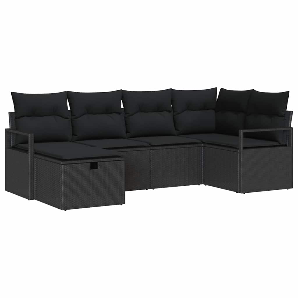 Ensemble de canapé de jardin avec coussin 6 pcs Noir polyrotin - XIOS