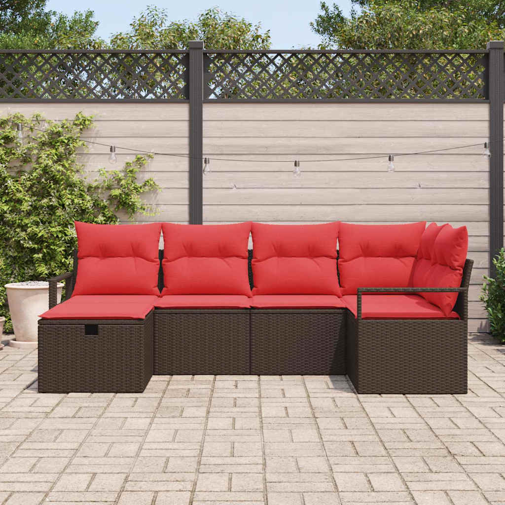 Ensemble de canapé de jardin 6 pc Marron polyrotin