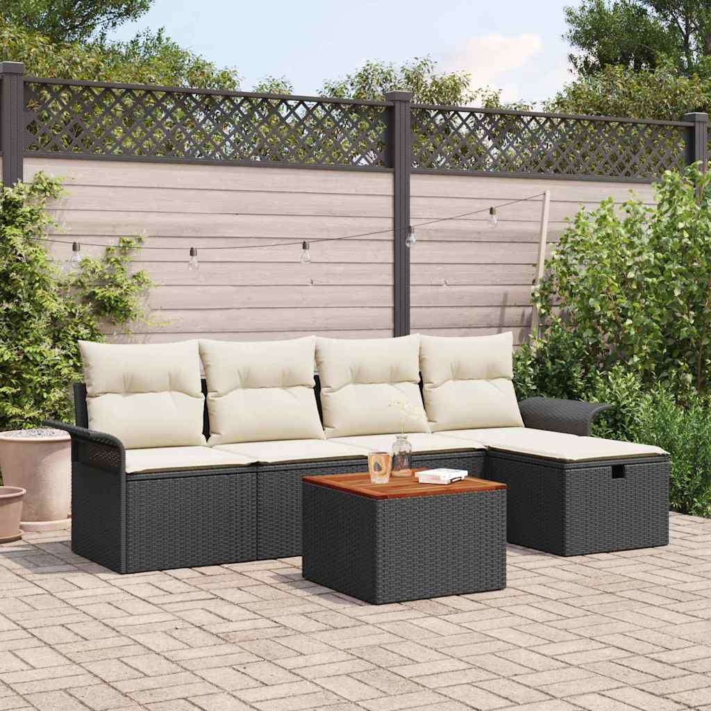Ensemble de canapé de jardin avec coussin 6 pcs Noir Poly rotin - XIOS