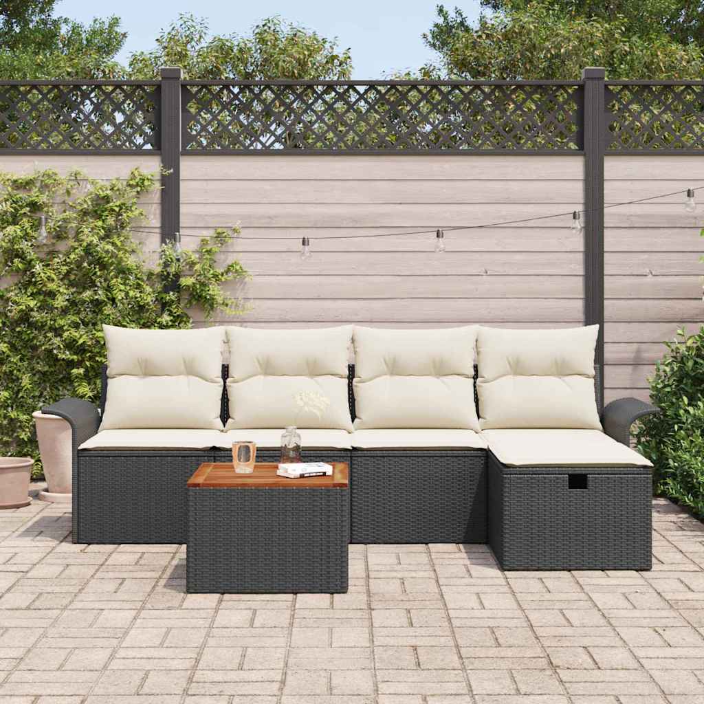 Ensemble de canapé de jardin avec coussin 6 pcs Noir Poly rotin - XIOS