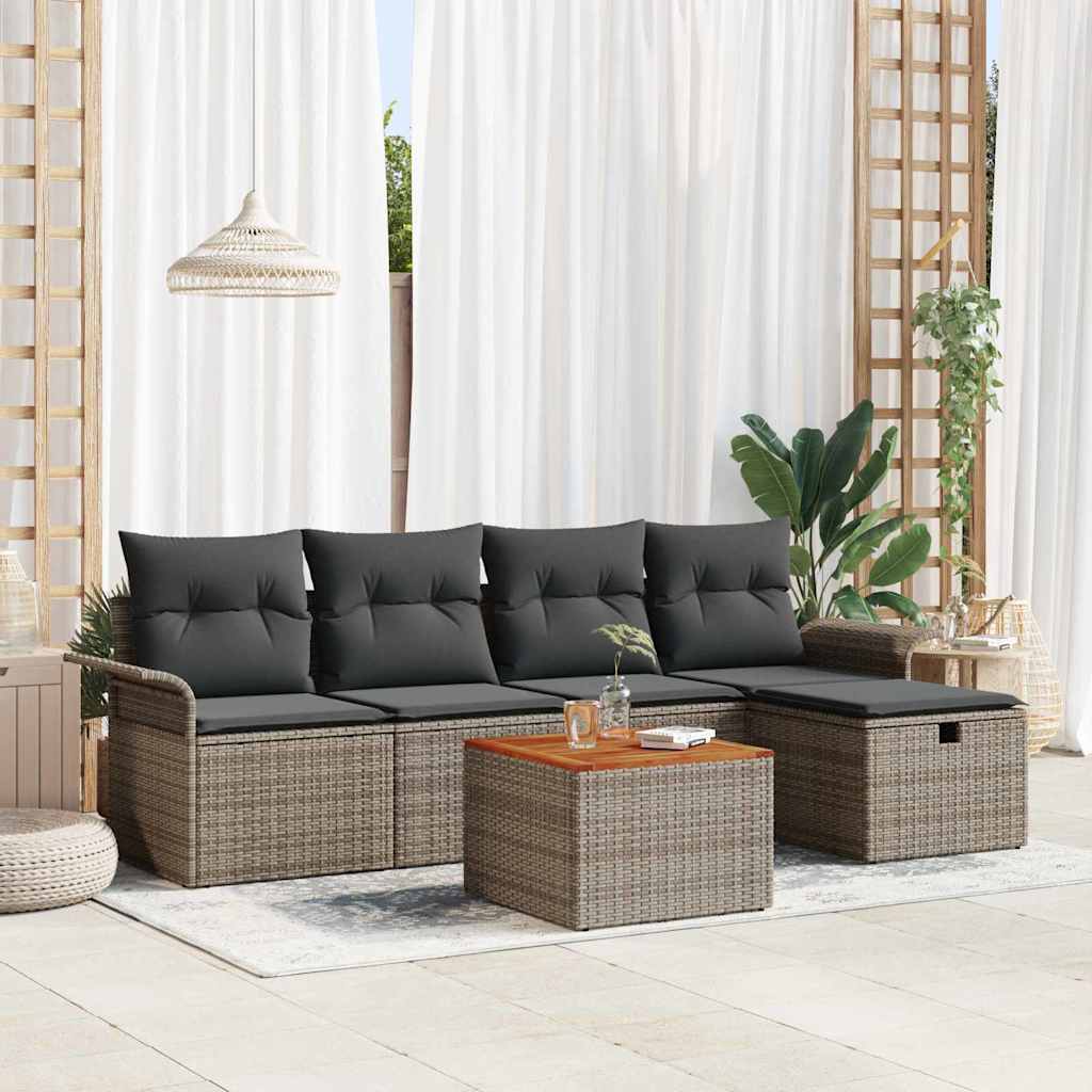 Ensemble de canapé de jardin avec coussin 6 pcs Gris Poly rotin - XIOS