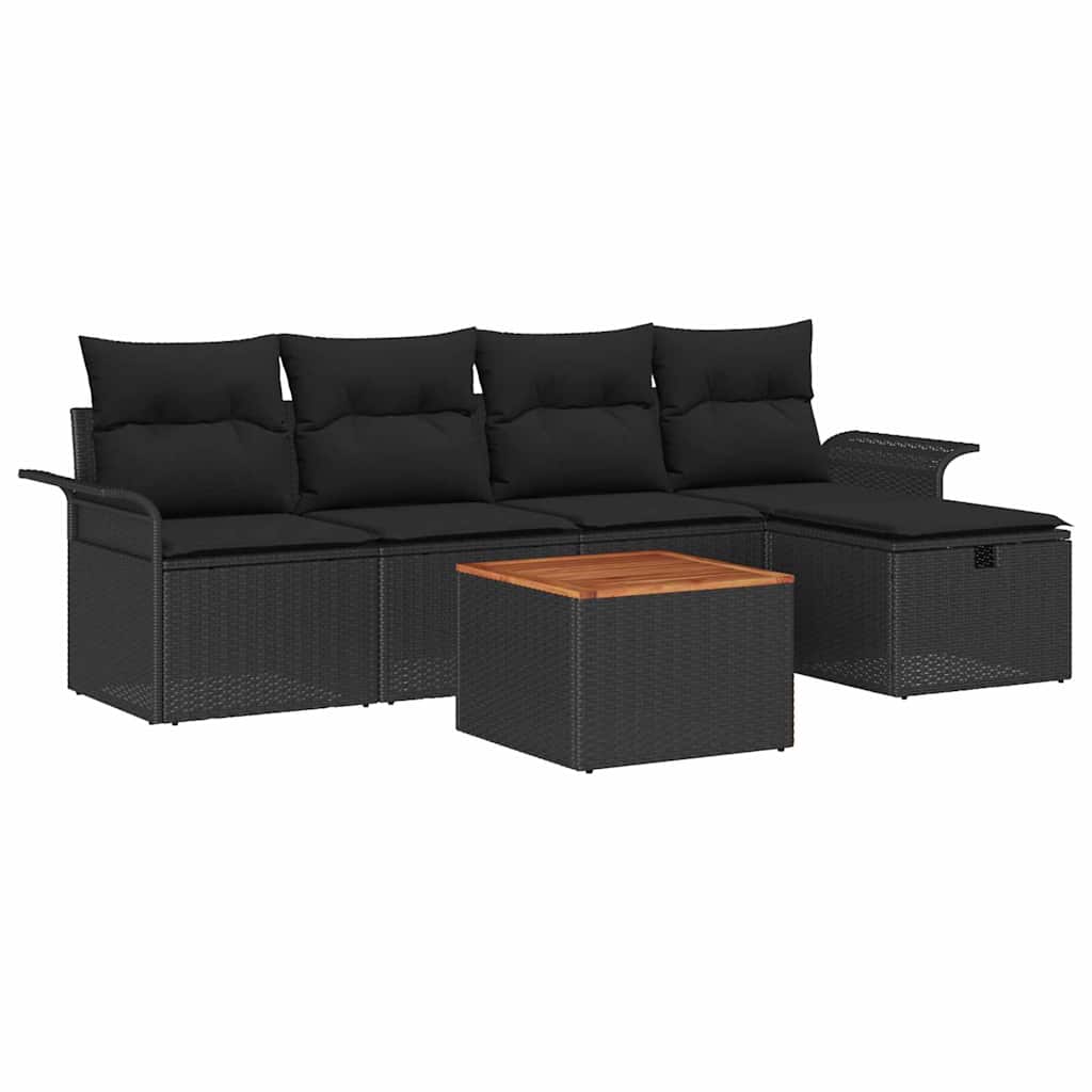 Ensemble de canapé de jardin avec coussin 6 pcs Noir Poly rotin - XIOS