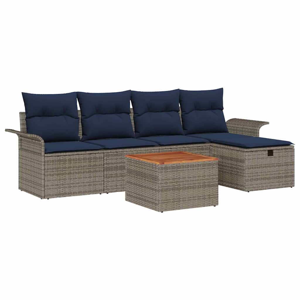 Ensemble de canapé de jardin avec coussin 6 pcs Gris Poly rotin - XIOS