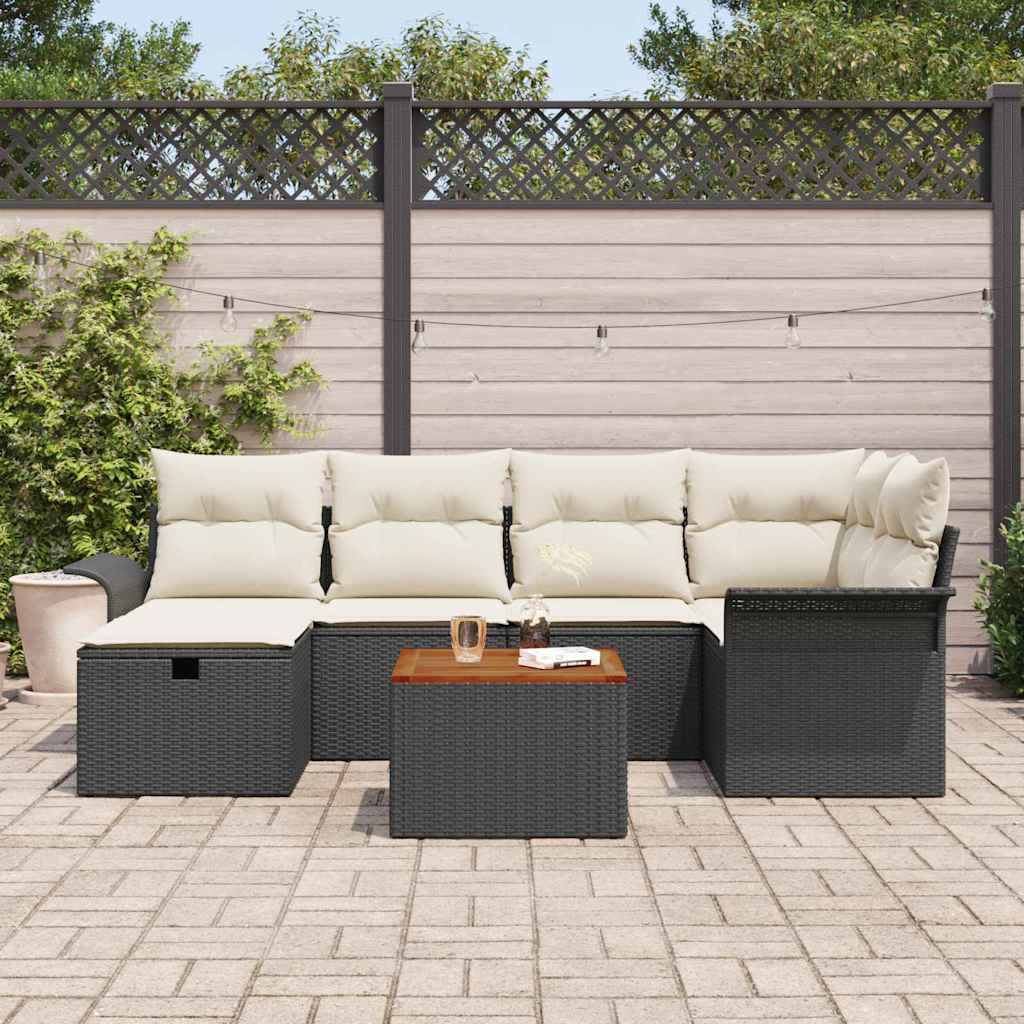 Ensemble de canapé de jardin avec coussin 7 pcs Noir Poly rotin - XIOS