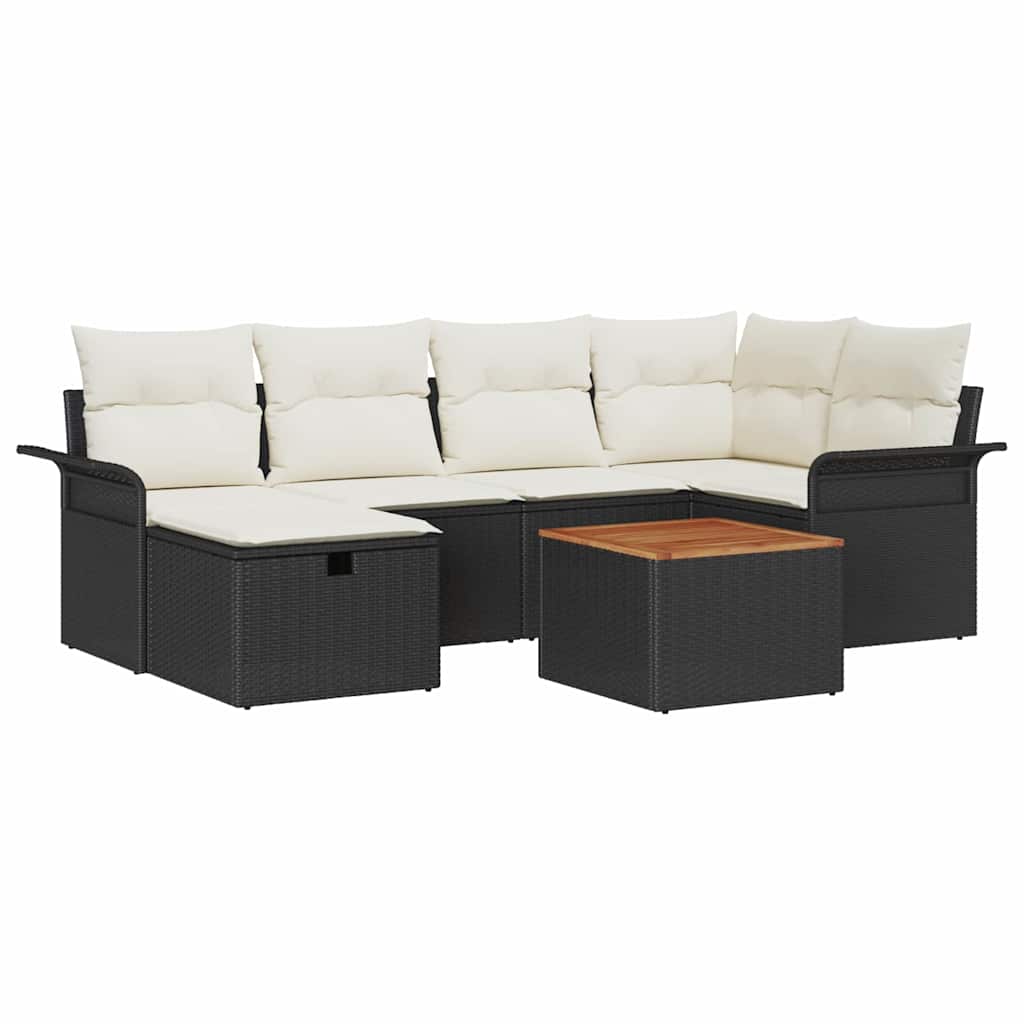 Ensemble de canapé de jardin avec coussin 7 pcs Noir Poly rotin - XIOS