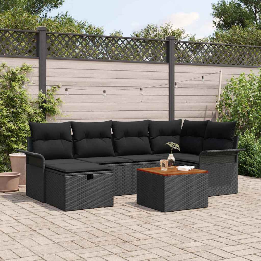 Ensemble de canapé de jardin avec coussin 7 pcs Noir Poly rotin - XIOS