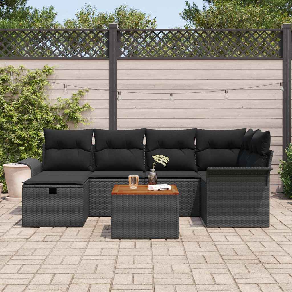 Ensemble de canapé de jardin avec coussin 7 pcs Noir Poly rotin - XIOS