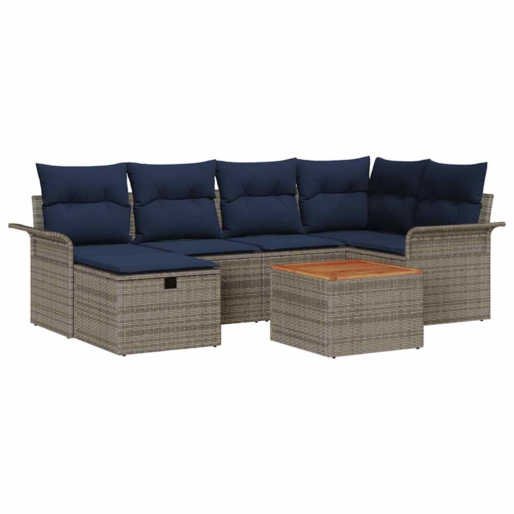 Ensemble de canapé de jardin avec coussin 7 pcs Gris Poly rotin - XIOS
