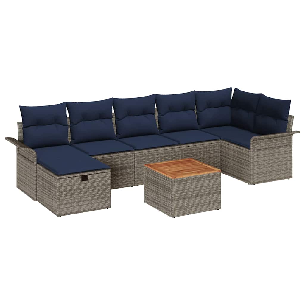Ensemble de canapé de jardin avec coussin 8 pcs Gris Poly rotin - XIOS