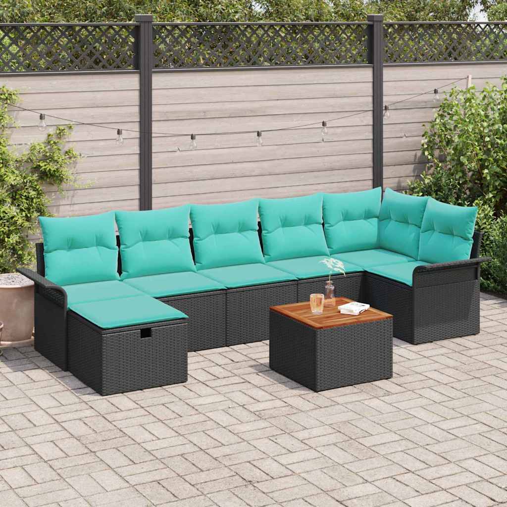Ensemble de canapé de jardin avec coussin 8 pcs Noir Poly rotin - XIOS