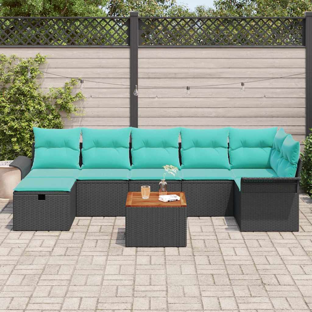 Ensemble de canapé de jardin avec coussin 8 pcs Noir Poly rotin - XIOS