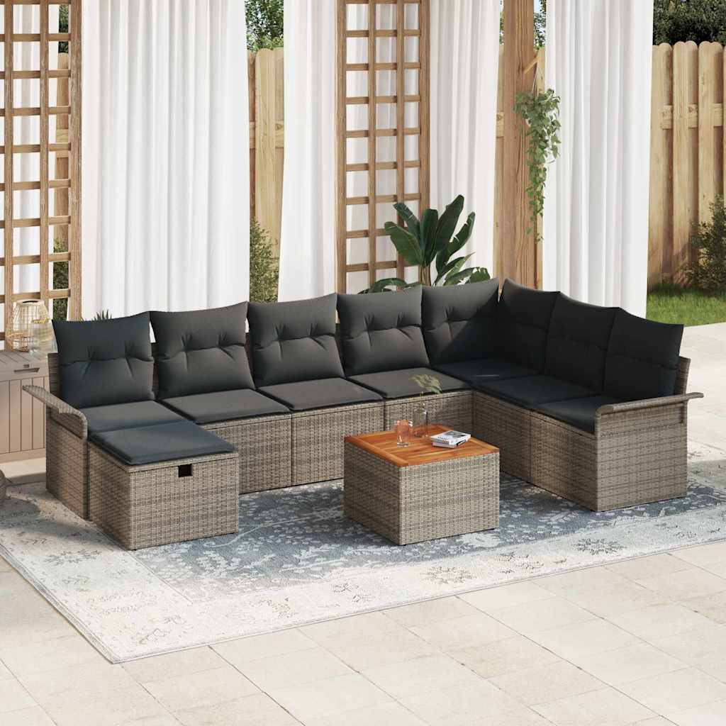 Ensemble de canapé de jardin avec coussin 9 pcs Gris Poly rotin - XIOS