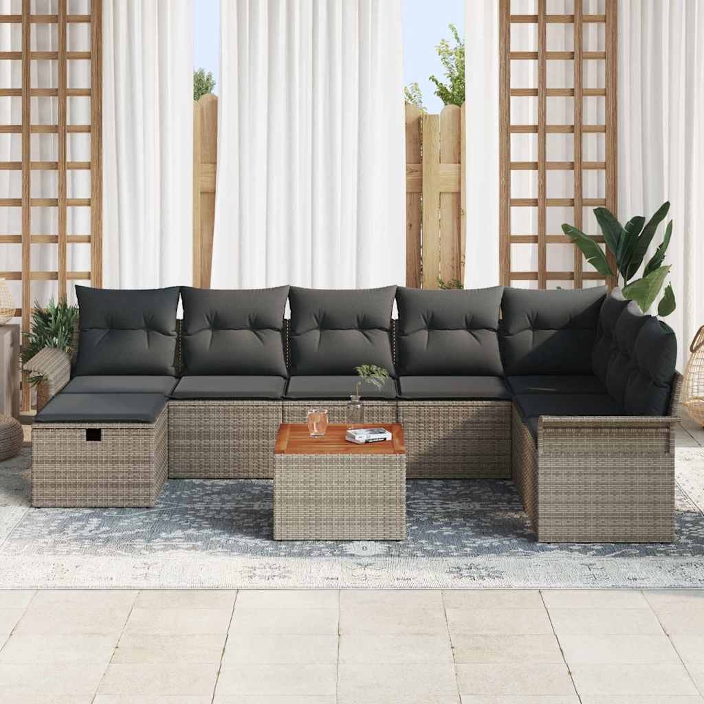 Ensemble de canapé de jardin avec coussin 9 pcs Gris Poly rotin - XIOS