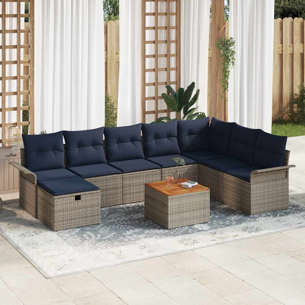 Ensemble de canapé de jardin avec coussin 9 pcs Gris Poly rotin - XIOS