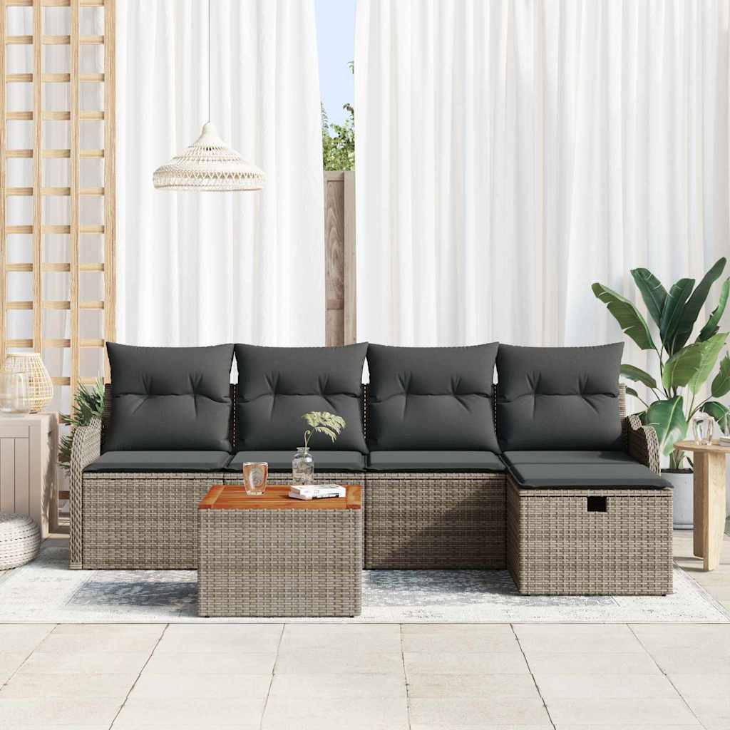 Ensemble de canapé de jardin avec coussin 6 pcs Gris Poly rotin - XIOS