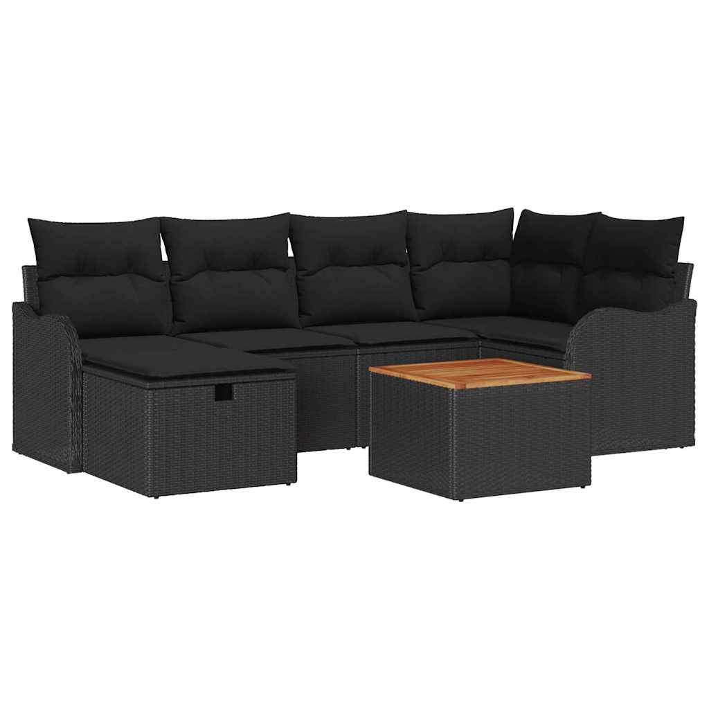 Ensemble de canapé de jardin avec coussin 7 pcs Noir Poly rotin - XIOS
