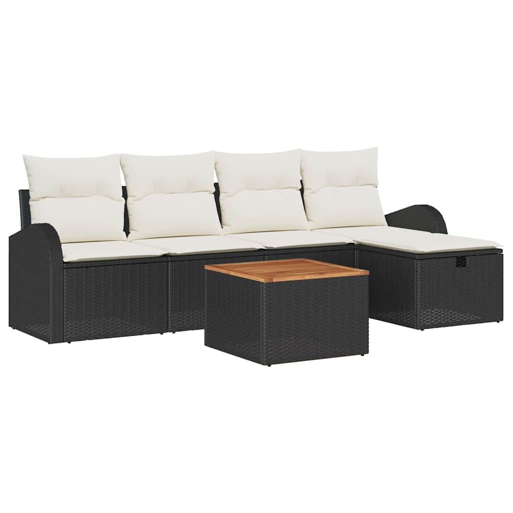Ensemble de canapé de jardin avec coussin 6 pcs Noir Poly rotin - XIOS