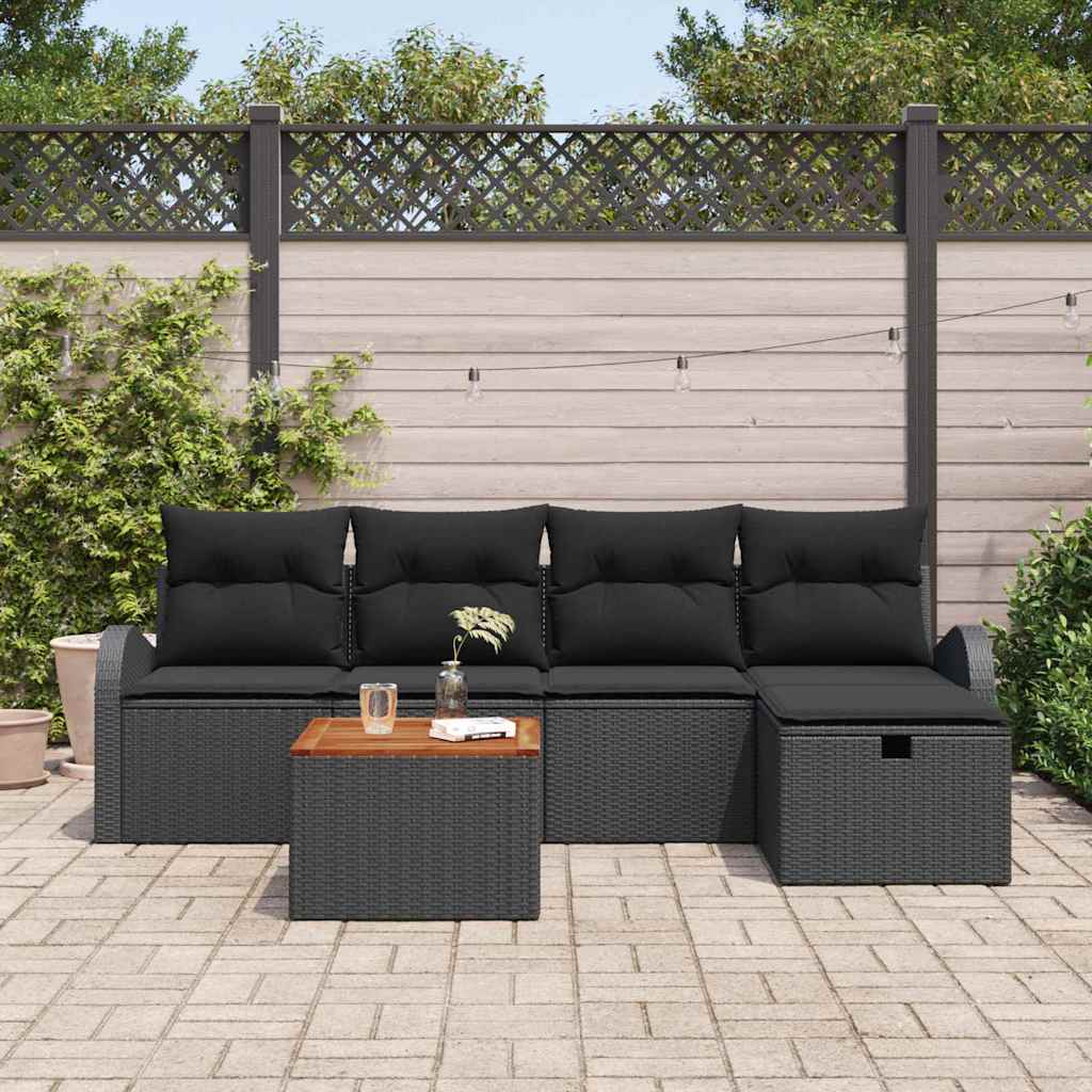 Ensemble de canapé de jardin avec coussin 6 pcs Noir Poly rotin - XIOS