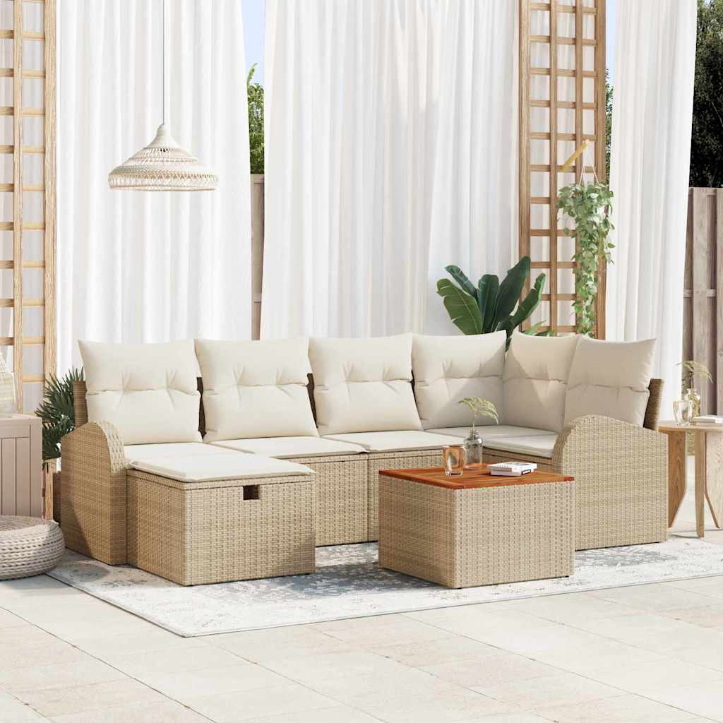Ensemble de canapé de jardin 7 pc Beige Poly rotin