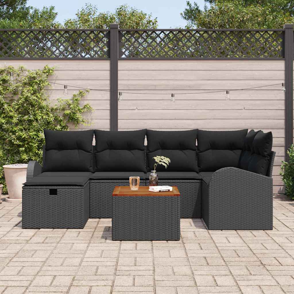 Ensemble de canapé de jardin avec coussin 7 pcs Noir Poly rotin - XIOS