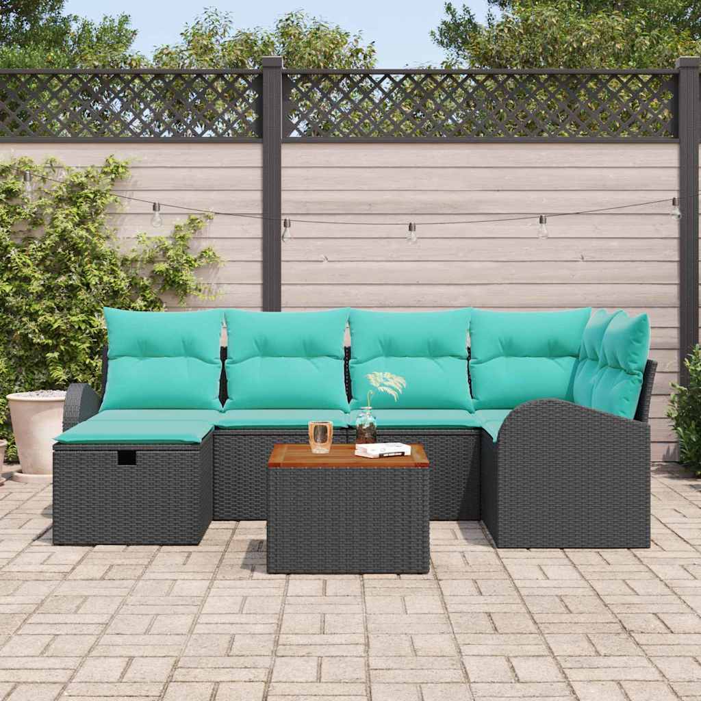 Ensemble de canapé de jardin avec coussin 7 pcs Noir Poly rotin