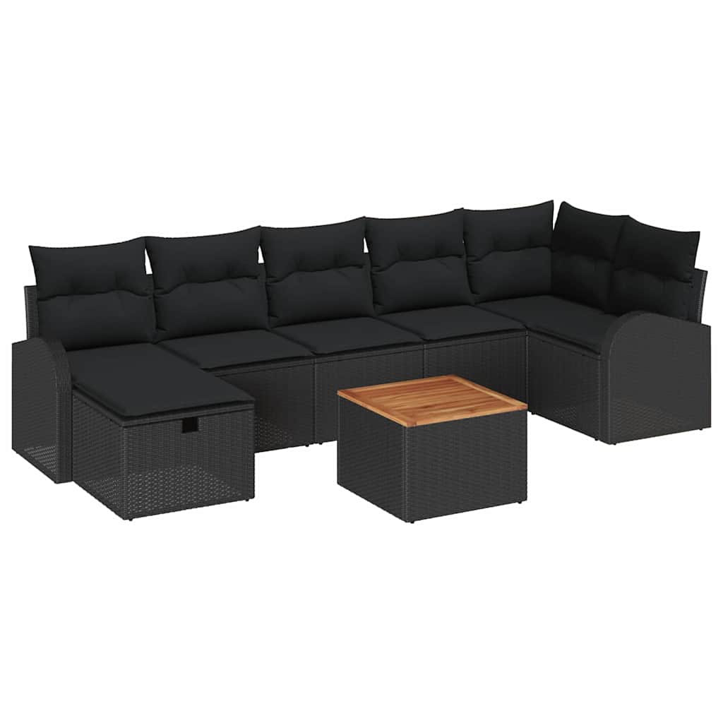 Ensemble de canapé de jardin avec coussin 8 pcs Noir Poly rotin - XIOS