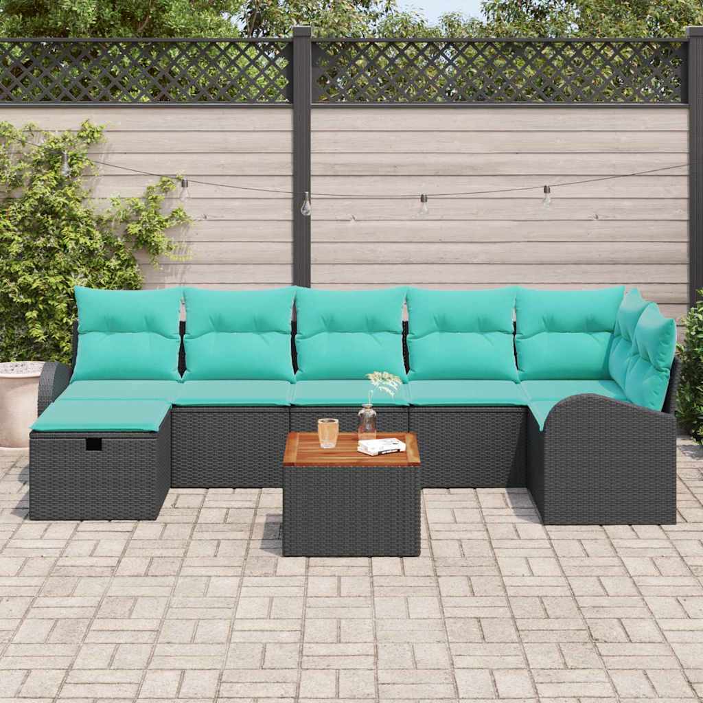 Ensemble de canapé de jardin avec coussin 8 pcs Noir Poly rotin