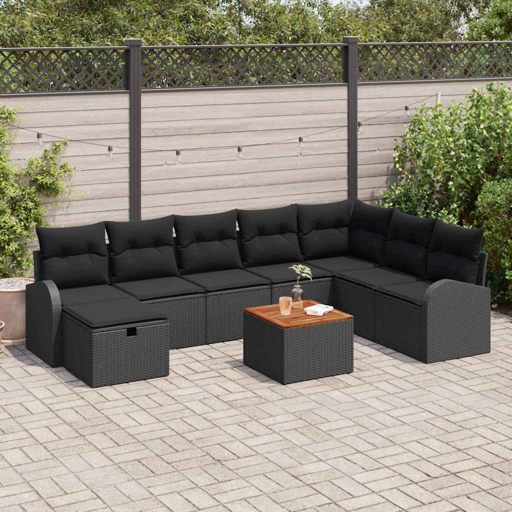Ensemble de canapé de jardin avec coussin 9 pcs Noir Poly rotin - XIOS