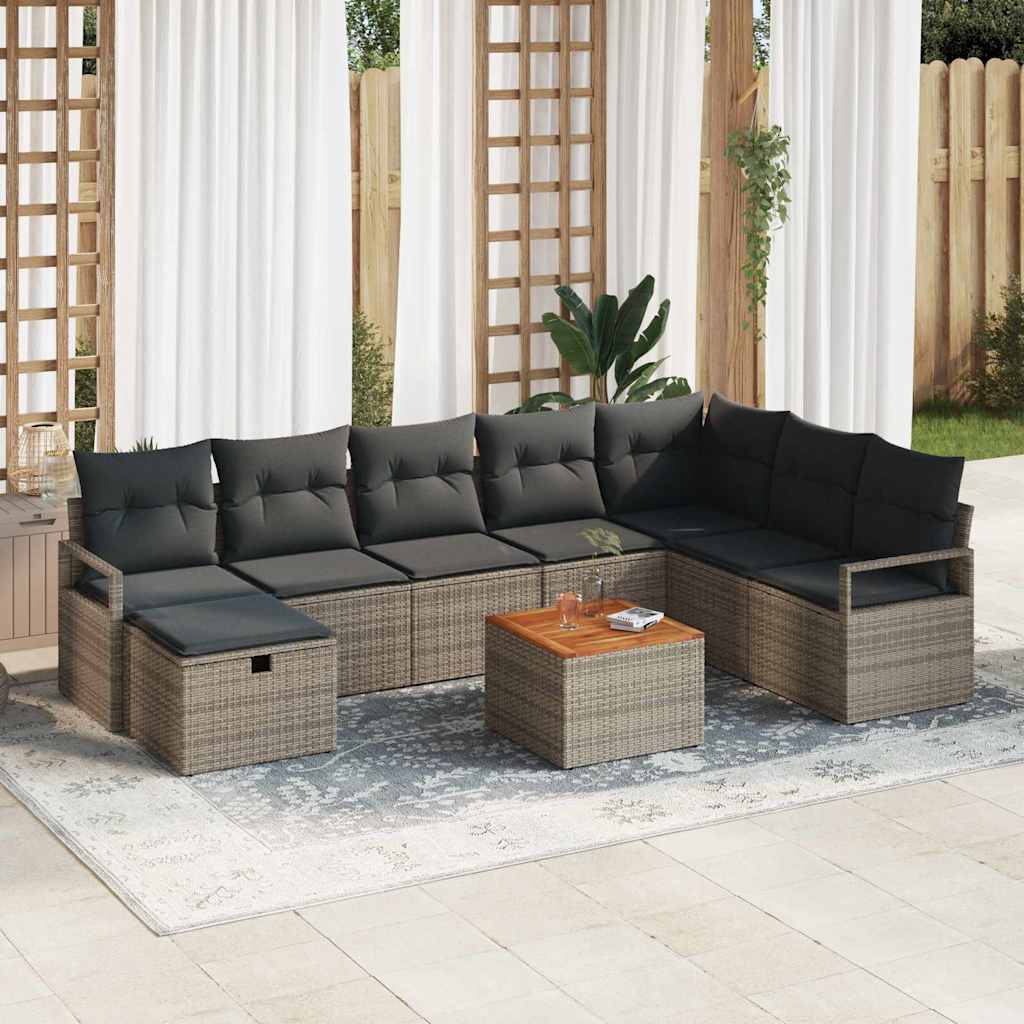 Ensemble de canapé de jardin avec coussin 9 pcs Gris Poly rotin - XIOS