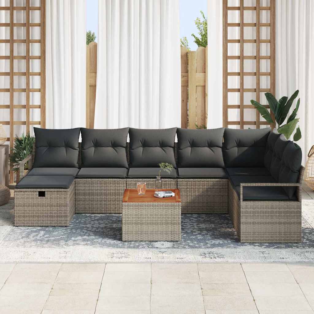 Ensemble de canapé de jardin avec coussin 9 pcs Gris Poly rotin - XIOS