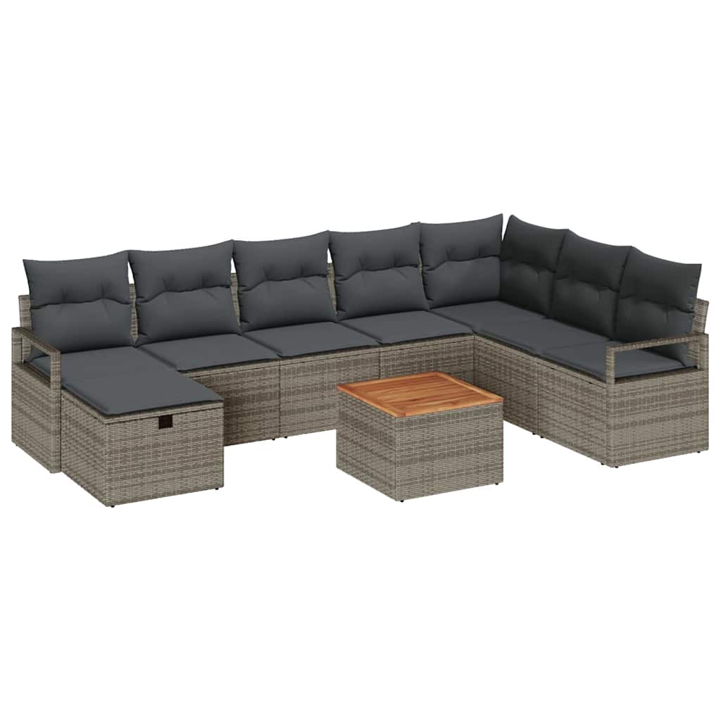 Ensemble de canapé de jardin avec coussin 9 pcs Gris Poly rotin - XIOS