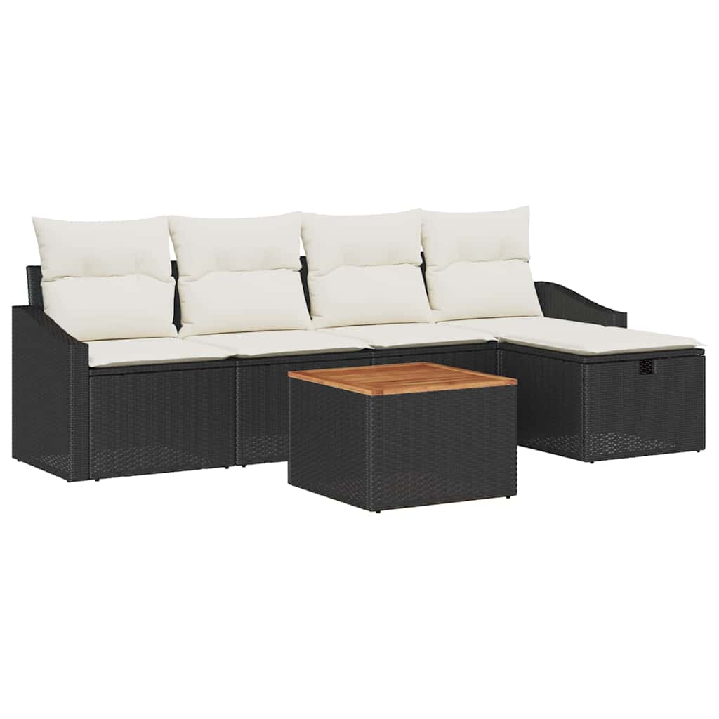 Ensemble de canapé de jardin avec coussin 6 pcs Noir Poly rotin - XIOS