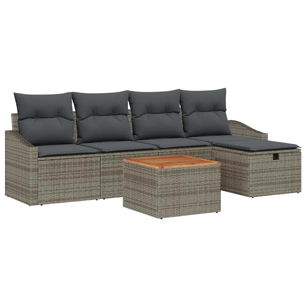 Ensemble de canapé de jardin avec coussin 6 pcs Gris Poly rotin - XIOS