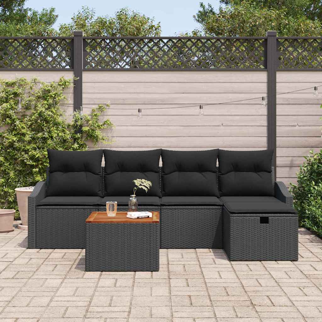 Ensemble de canapé de jardin avec coussin 6 pcs Noir Poly rotin - XIOS