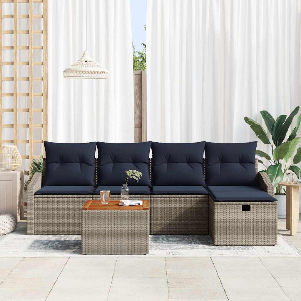 Ensemble de canapé de jardin avec coussin 6 pcs Gris Poly rotin - XIOS