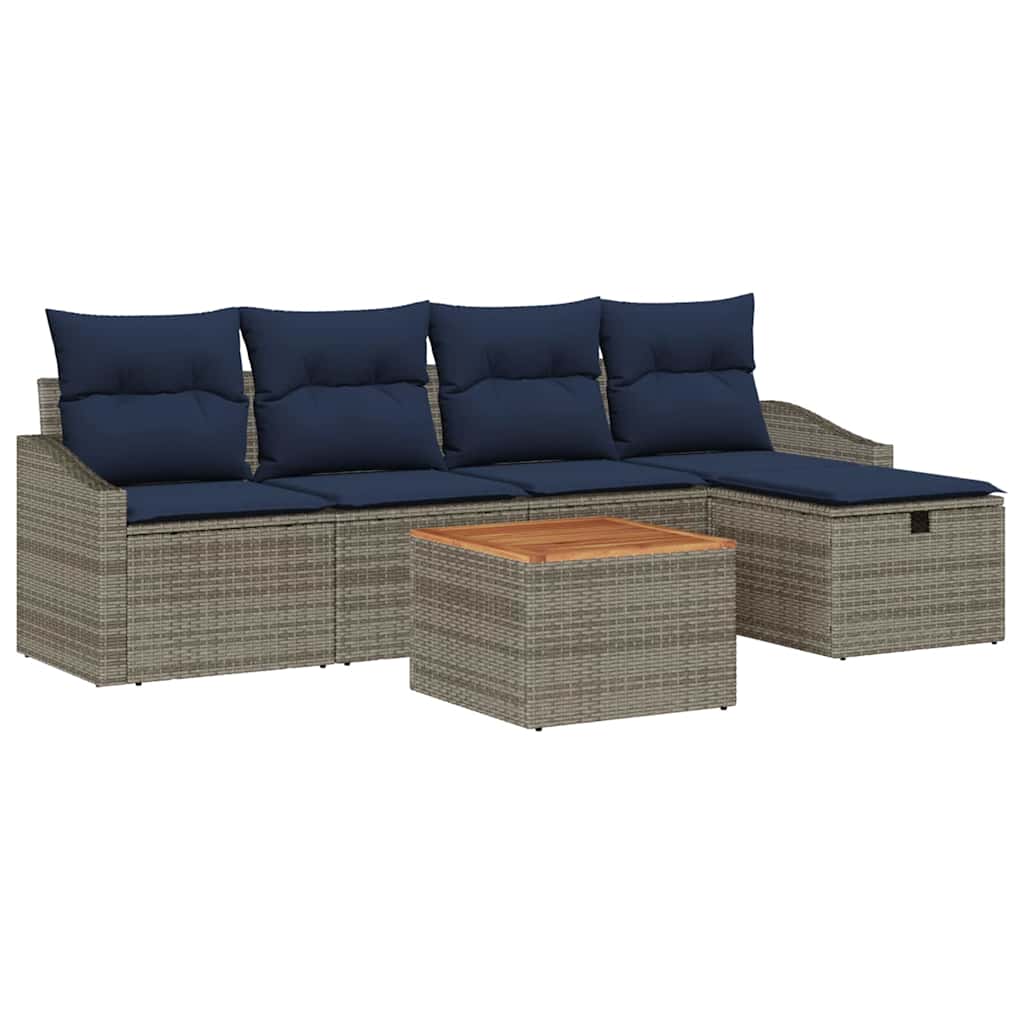 Ensemble de canapé de jardin avec coussin 6 pcs Gris Poly rotin - XIOS