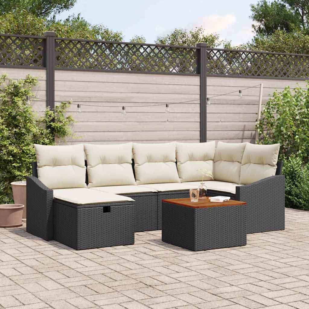 Ensemble de canapé de jardin avec coussin 7 pcs Noir Poly rotin - XIOS