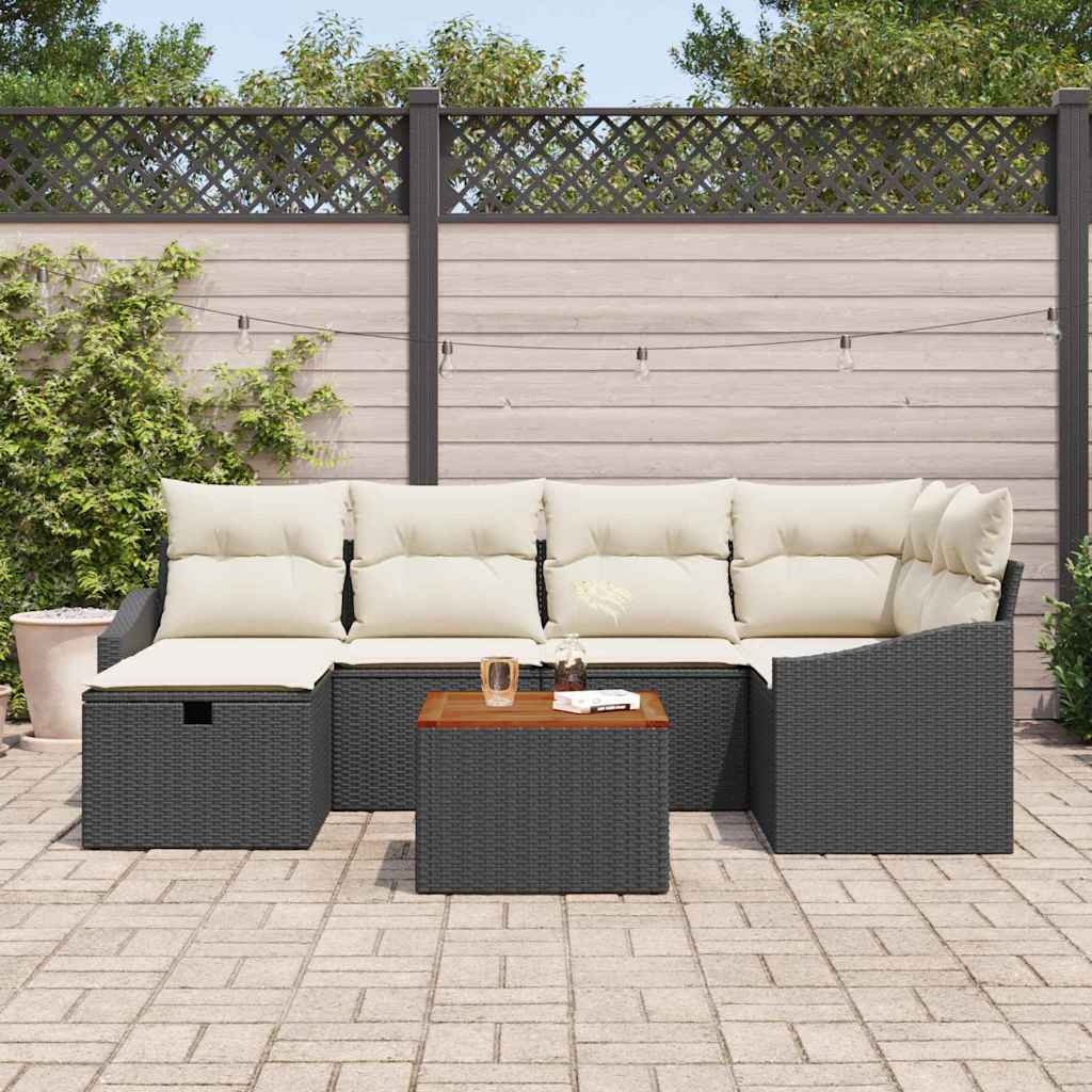 Ensemble de canapé de jardin avec coussin 7 pcs Noir Poly rotin - XIOS