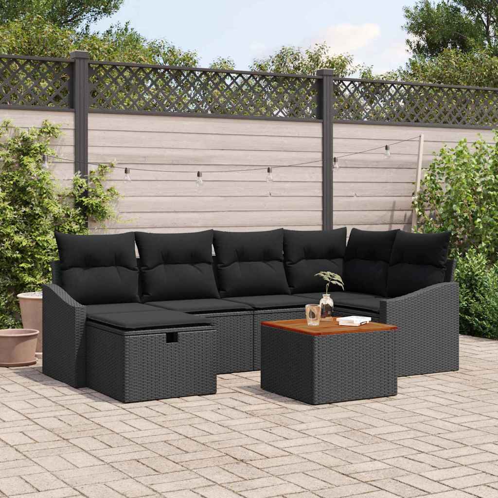 Ensemble de canapé de jardin avec coussin 7 pcs Noir Poly rotin - XIOS