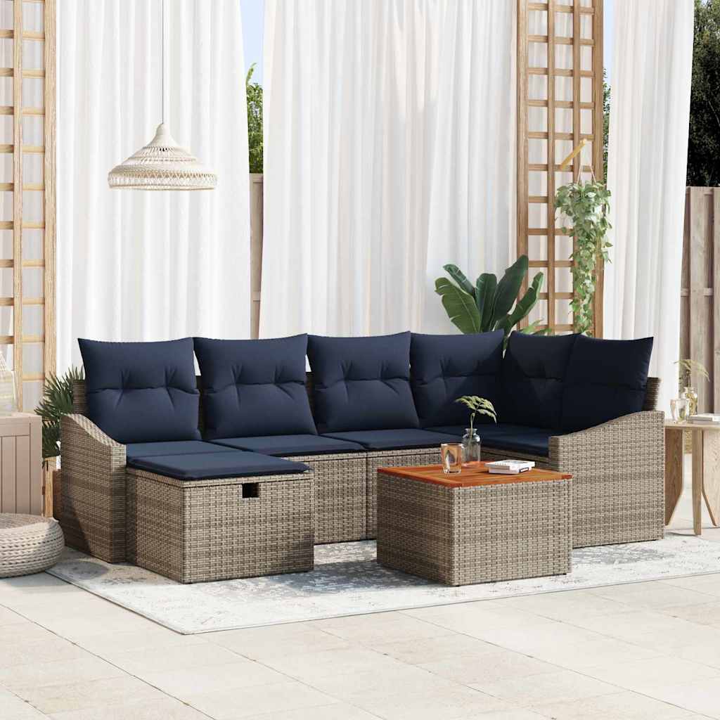 Ensemble de canapé de jardin avec coussin 7 pcs Gris Poly rotin - XIOS
