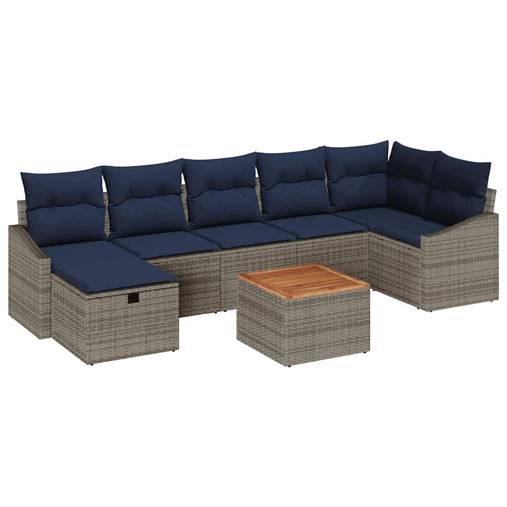 Ensemble de canapé de jardin avec coussin 8 pcs Gris Poly rotin - XIOS