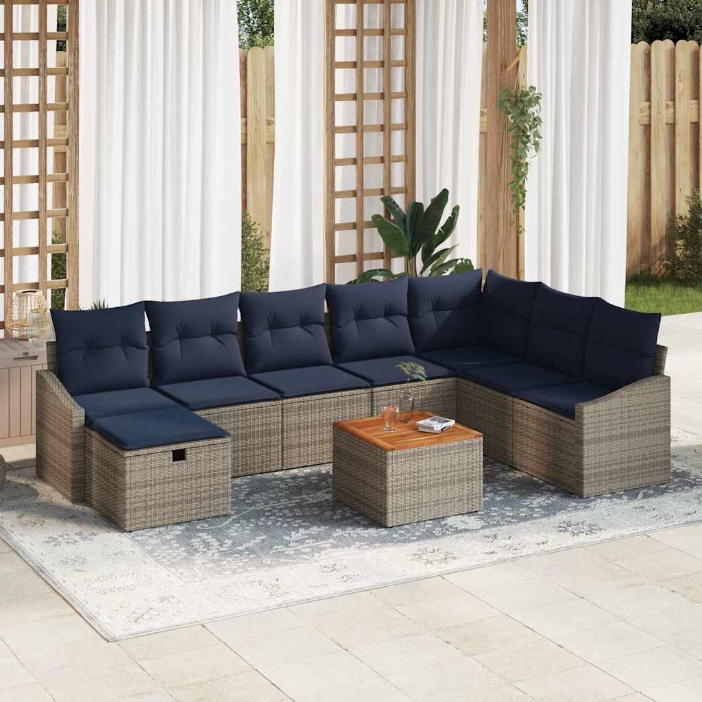 Ensemble de canapé de jardin avec coussin 9 pcs Gris Poly rotin - XIOS